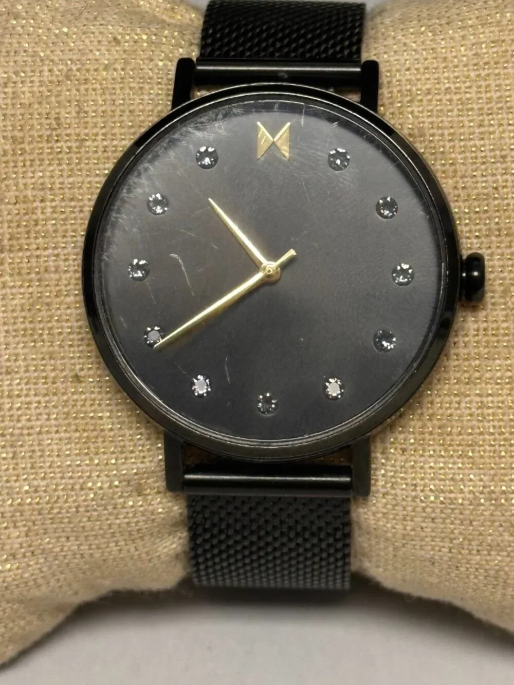 MVMT Dot Watch Women All Black 35MM Mesh Band New Battery 8.5 Inch